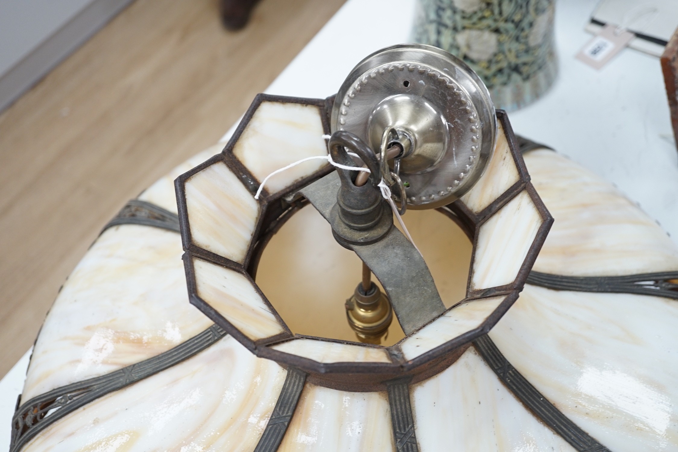 Early 20th century slag glass ceiling shade. Glass undamaged. 57cm diameter